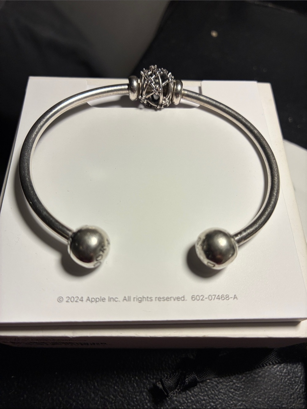 Pandora Silver Open Cuff Bracelet with Filigree Bead